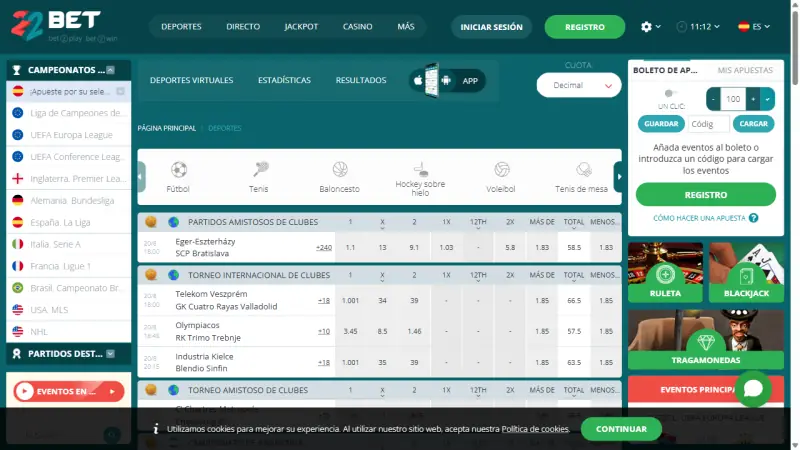 Captura 1 de la web de 22bet en español