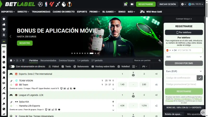 Captura 1 de la web de BetLabel en español